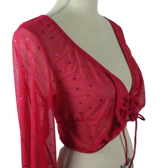 Savage X Fenty Sheer Top Gift Me More Sleep Red Violet 3X Coquette Rihanna NEW - Picture 4 of 8